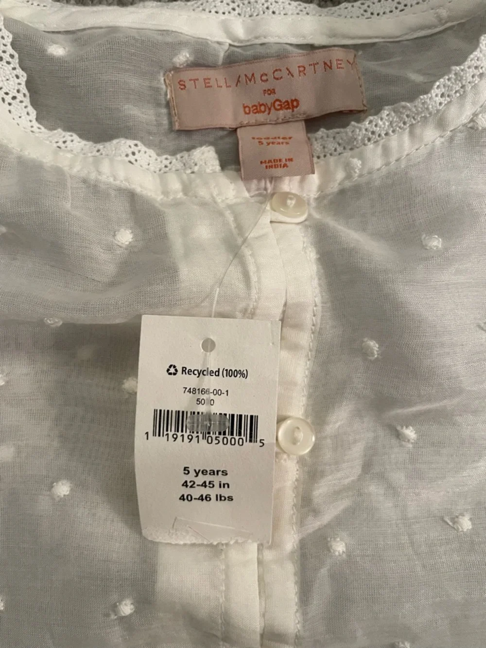 NWT Stella McCartney for babyGap Sheer White Button Up Blouse Girls Size 5 - Picture 3 of 3